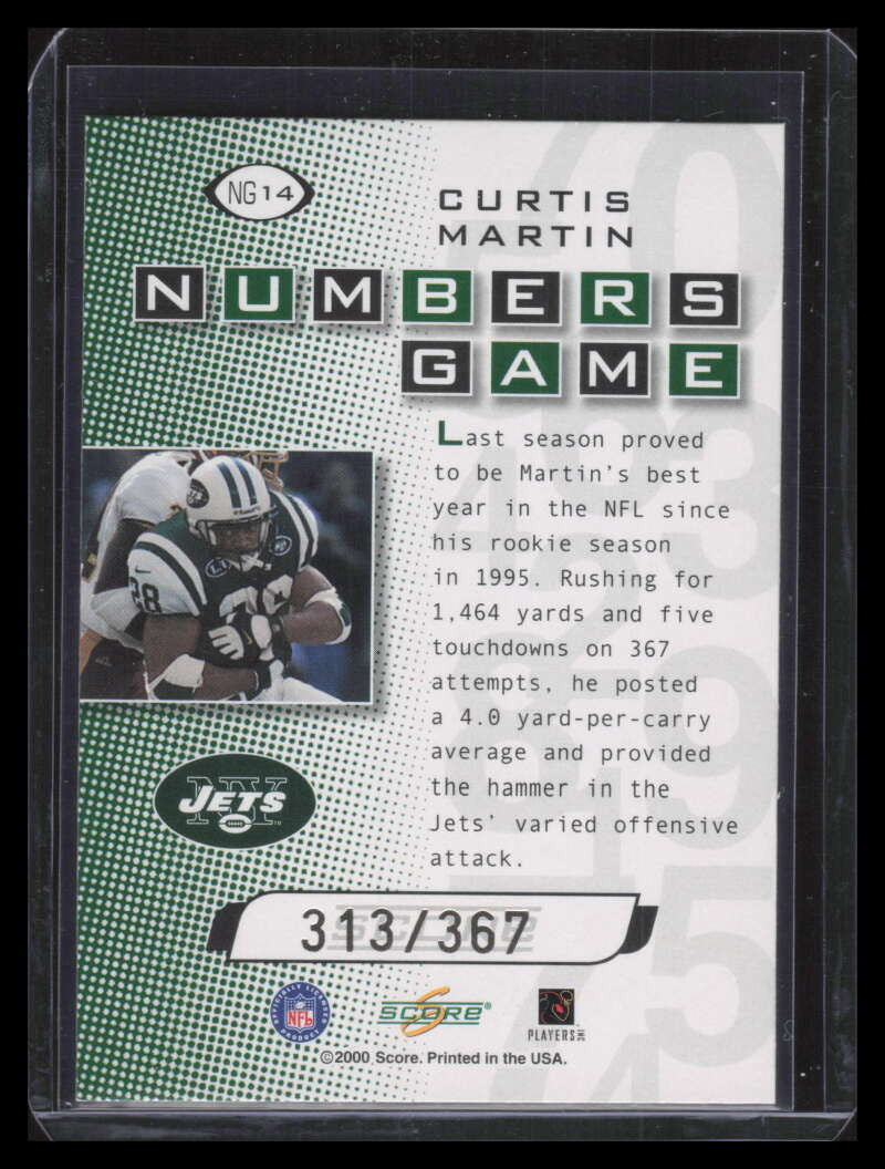 2000 Score Numbers Game Gold ng14 Curtis Martin 313/367