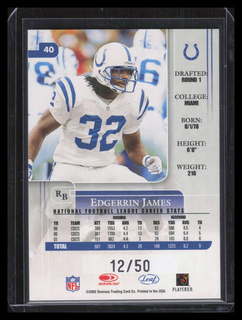 2002 Leaf Rookies and Stars Longevity 40 Edgerrin James 12/50