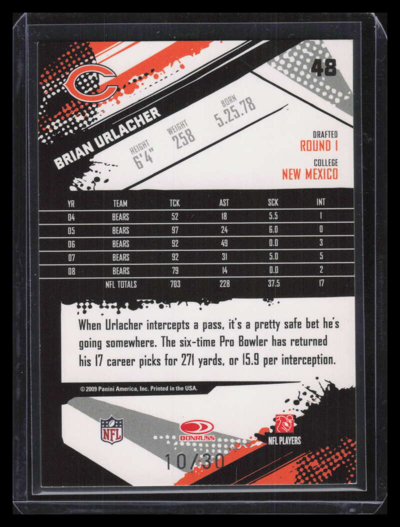 2009 Score Inscriptions Red Zone 48 Brian Urlacher 10/30