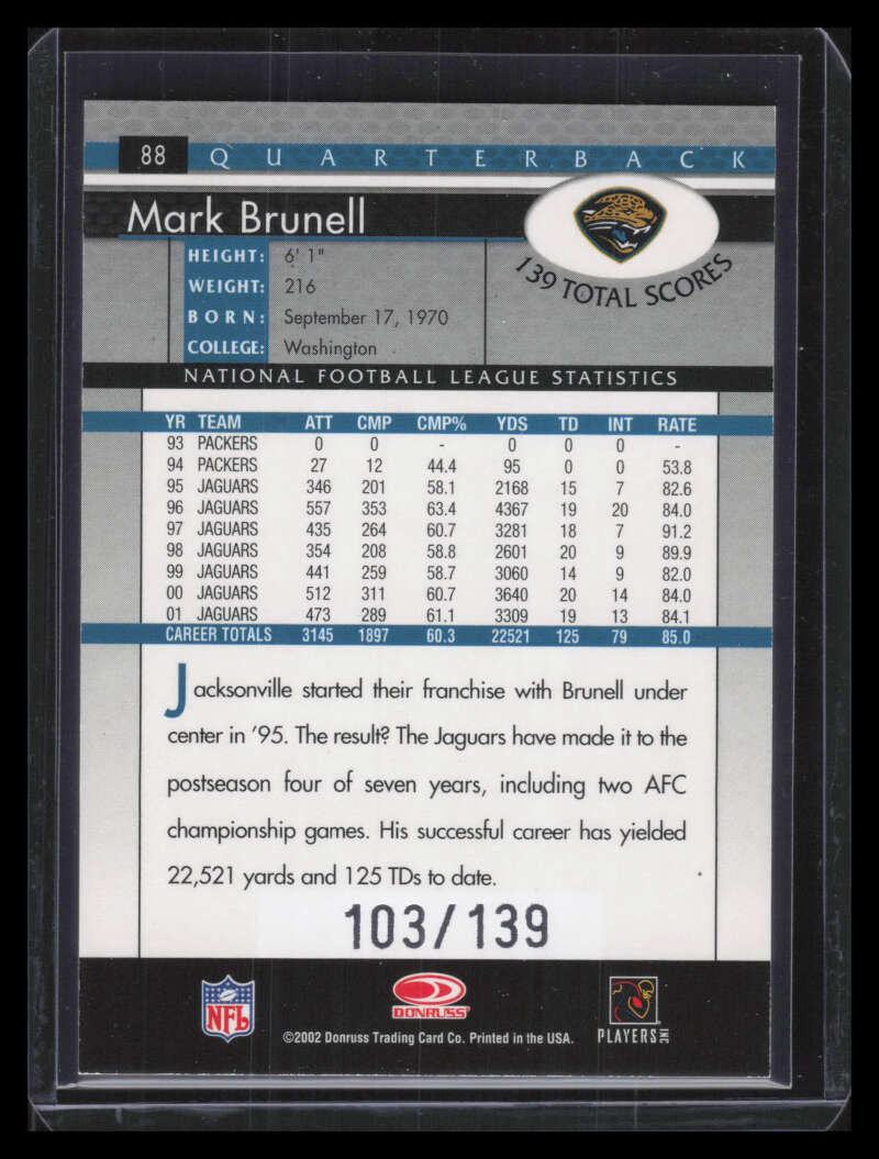 2002 Donruss Stat Line Career 88 Mark Brunell 103/139