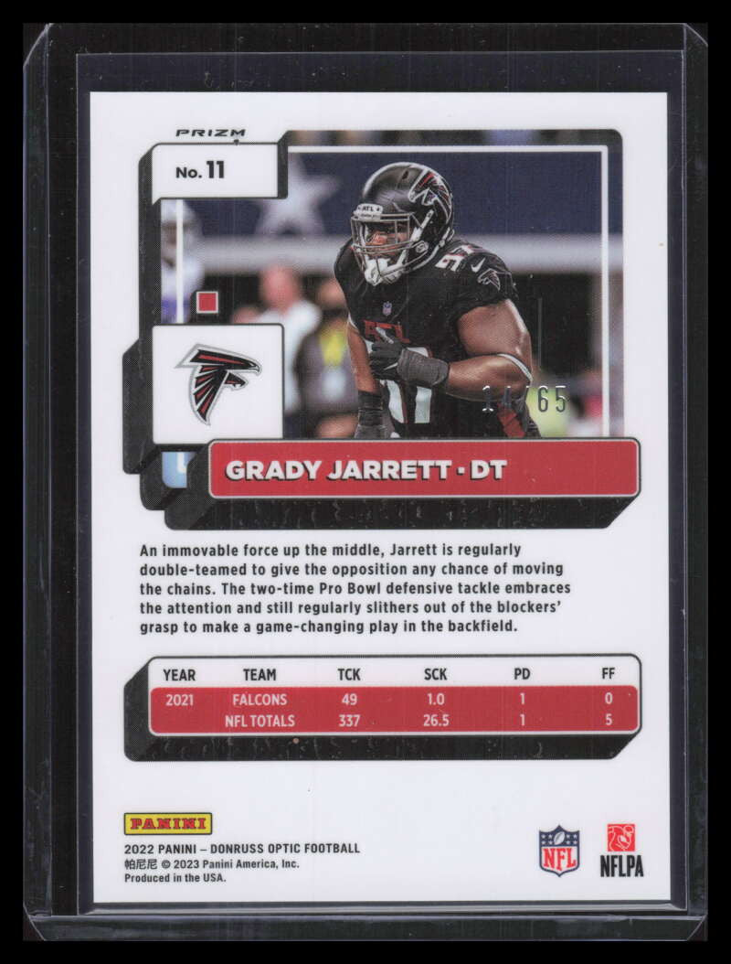2022 Donruss Optic Electricity Refractor 11 Grady Jarrett 14/65