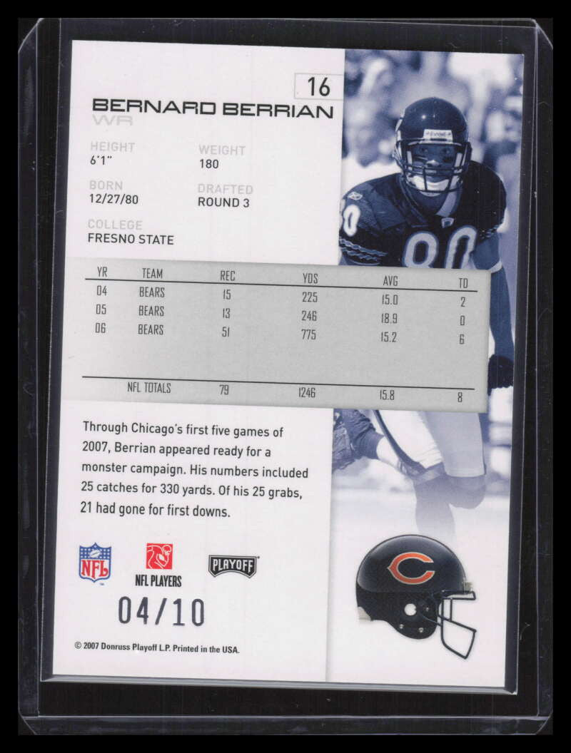 2007 Playoff NFL Playoffs Black Holofoil 16 Bernard Berrian 4/10
