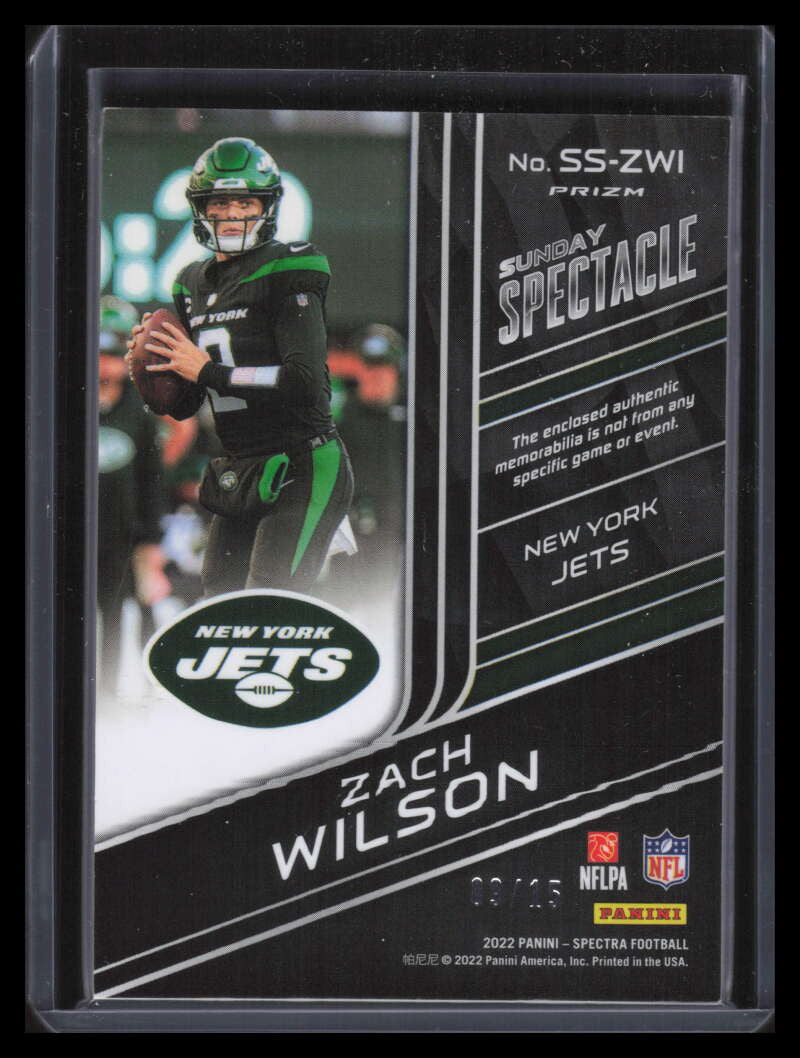 DELETE 138532 2022 Panini Spectra Sunday Spectacle Materials Neon Pink Zach Wilson Patch 9/15