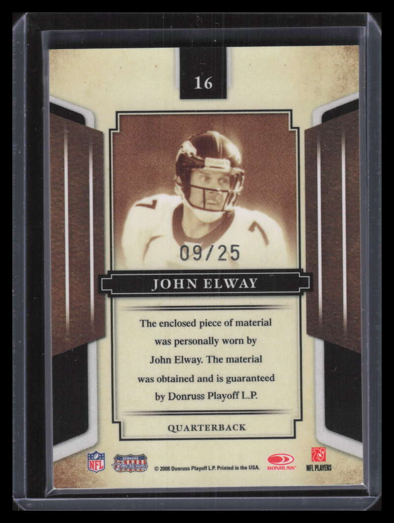 2008 Donruss Sports Legends Materials Mirror Gold 16 John Elway Jersey 9/25