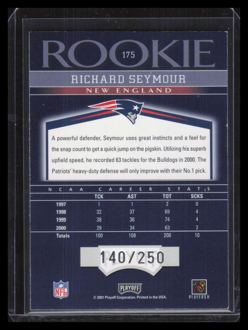 2001 Playoff Honors 175 Richard Seymour Rookie 140/250