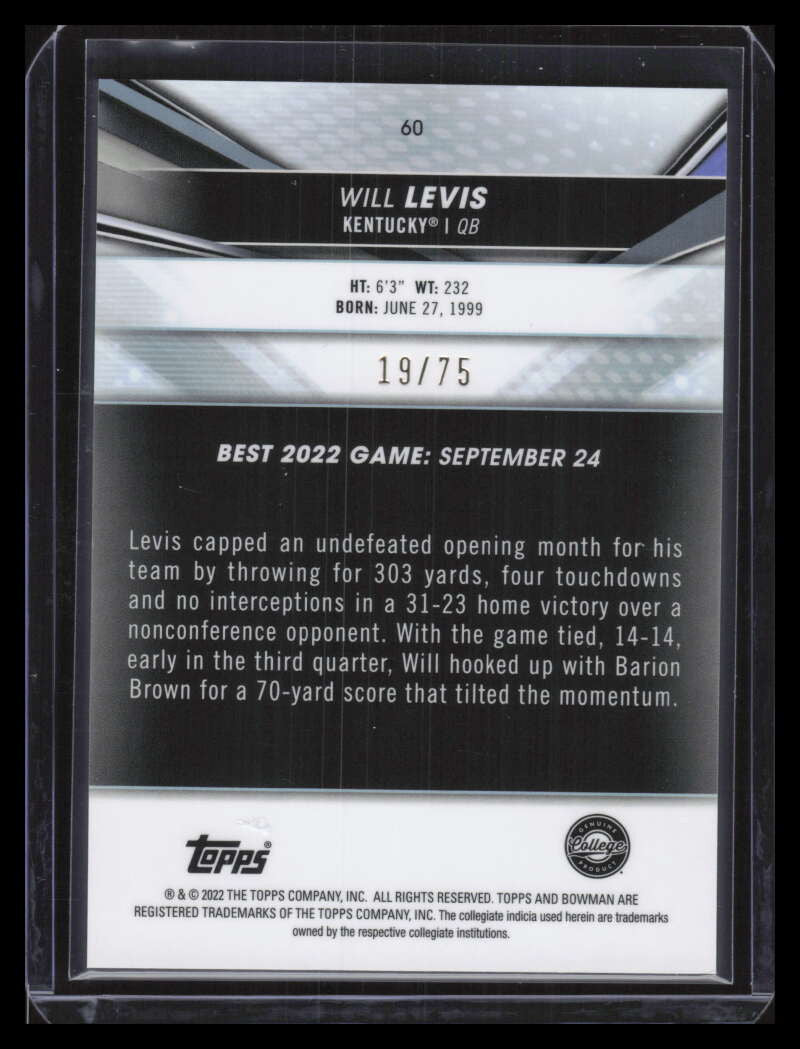 DELETE 138613 2022 Bowman's Best University Gold Lava Refractor 60 Will Levis Rookie 19/75