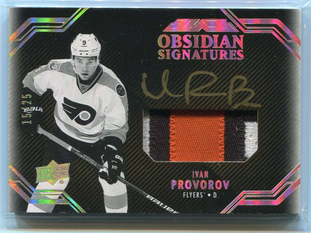 2016-17 UD Black Obsidian Signatures OSIP Ivan Provorov Rookie Patch Auto 15/25