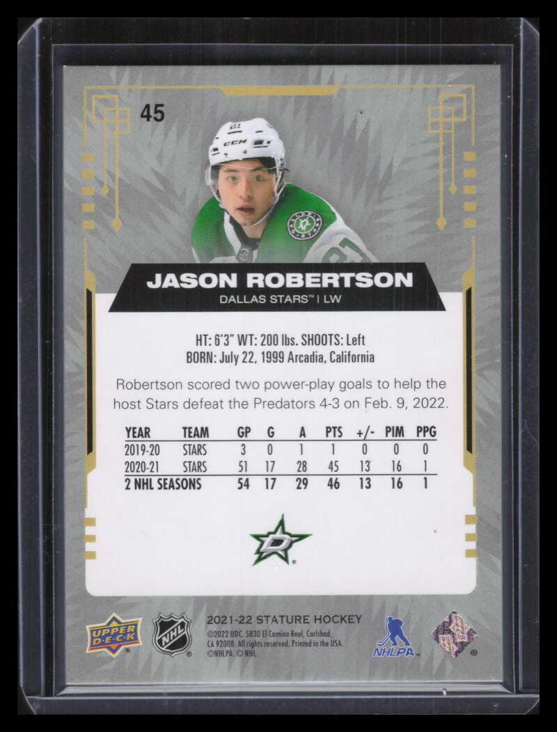 2021-22 Upper Deck Stature Photo Variant 45 Jason Robertson 20/99