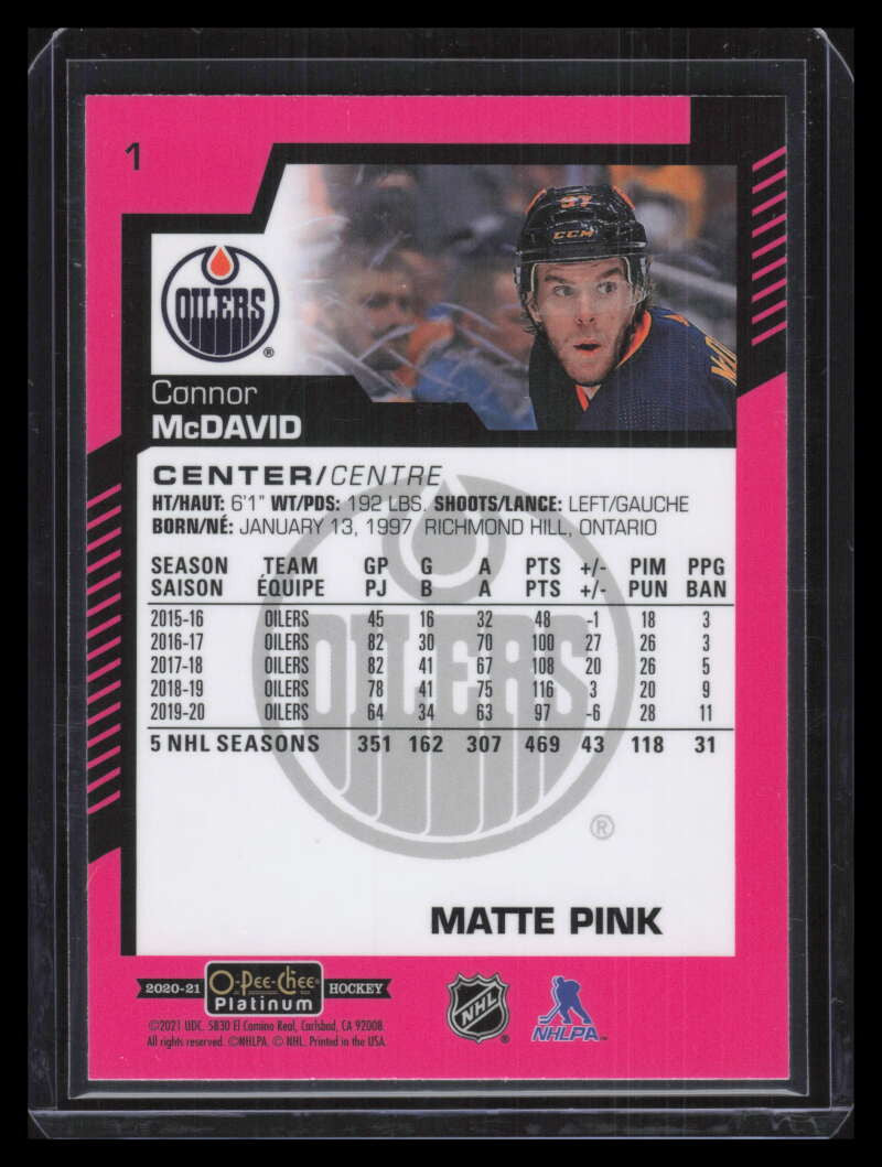 2020-21 O-Pee-Chee Platinum Matte Pink 1 Connor McDavid