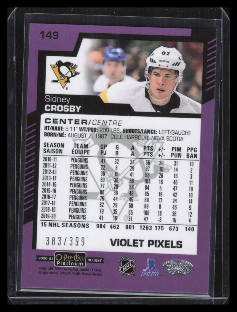 2020-21 O-Pee-Chee Platinum Violet Pixels 149 Sidney Crosby 383/399
