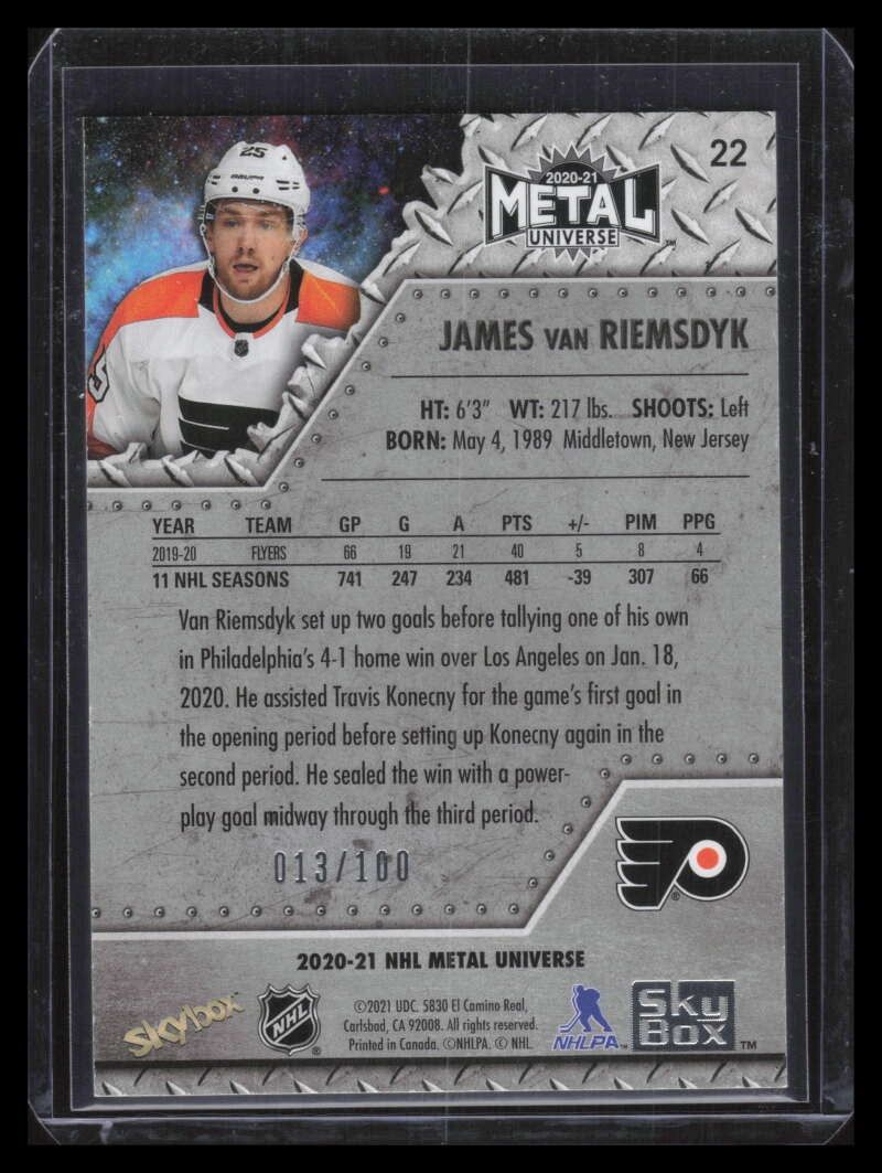 2020-21 Metal Universe Precious Metal Gems Red 22 James van Riemsdyk 13/100