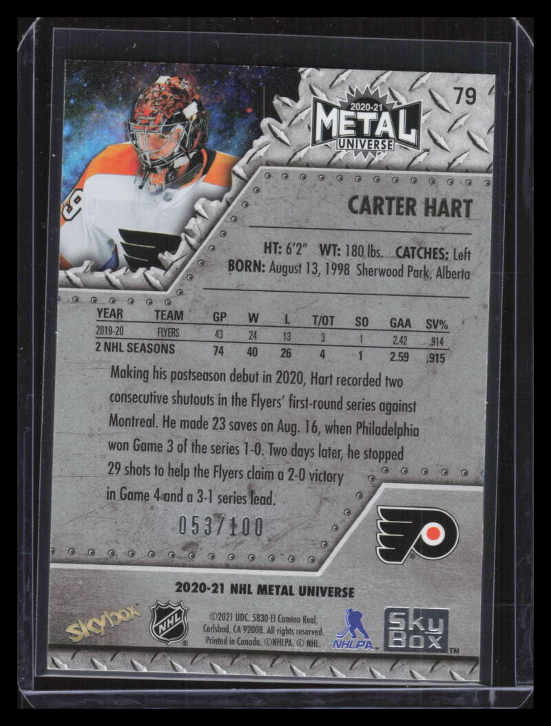 DELETE 138712 2020-21 Metal Universe Precious Metal Gems Red 79 Carter Hart 53/100