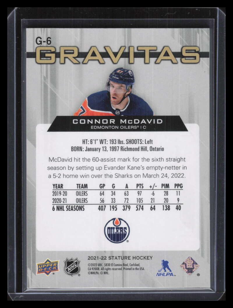 2021-22 Upper Deck Stature Gravitas Green g6 Connor McDavid 30/125