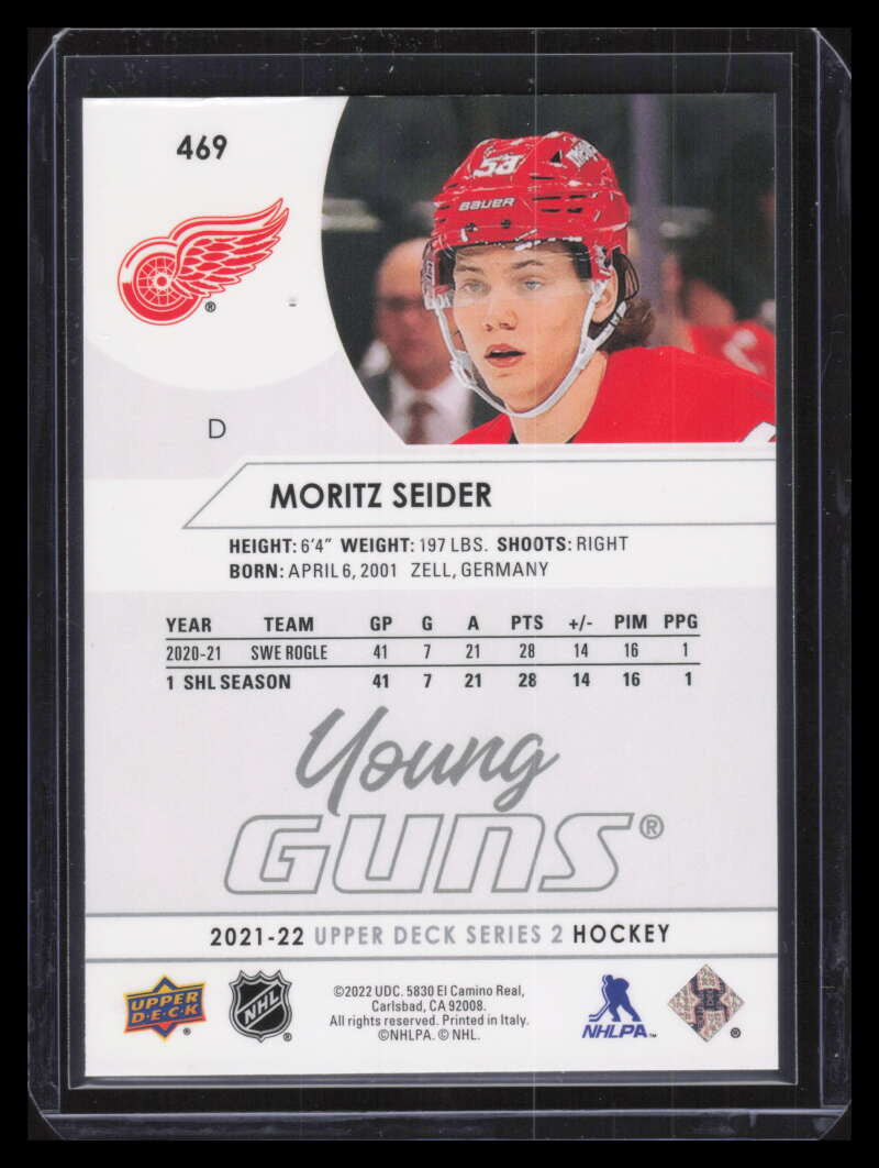 2021-22 Upper Deck 469 Moritz Seider Rookie YG Young Guns