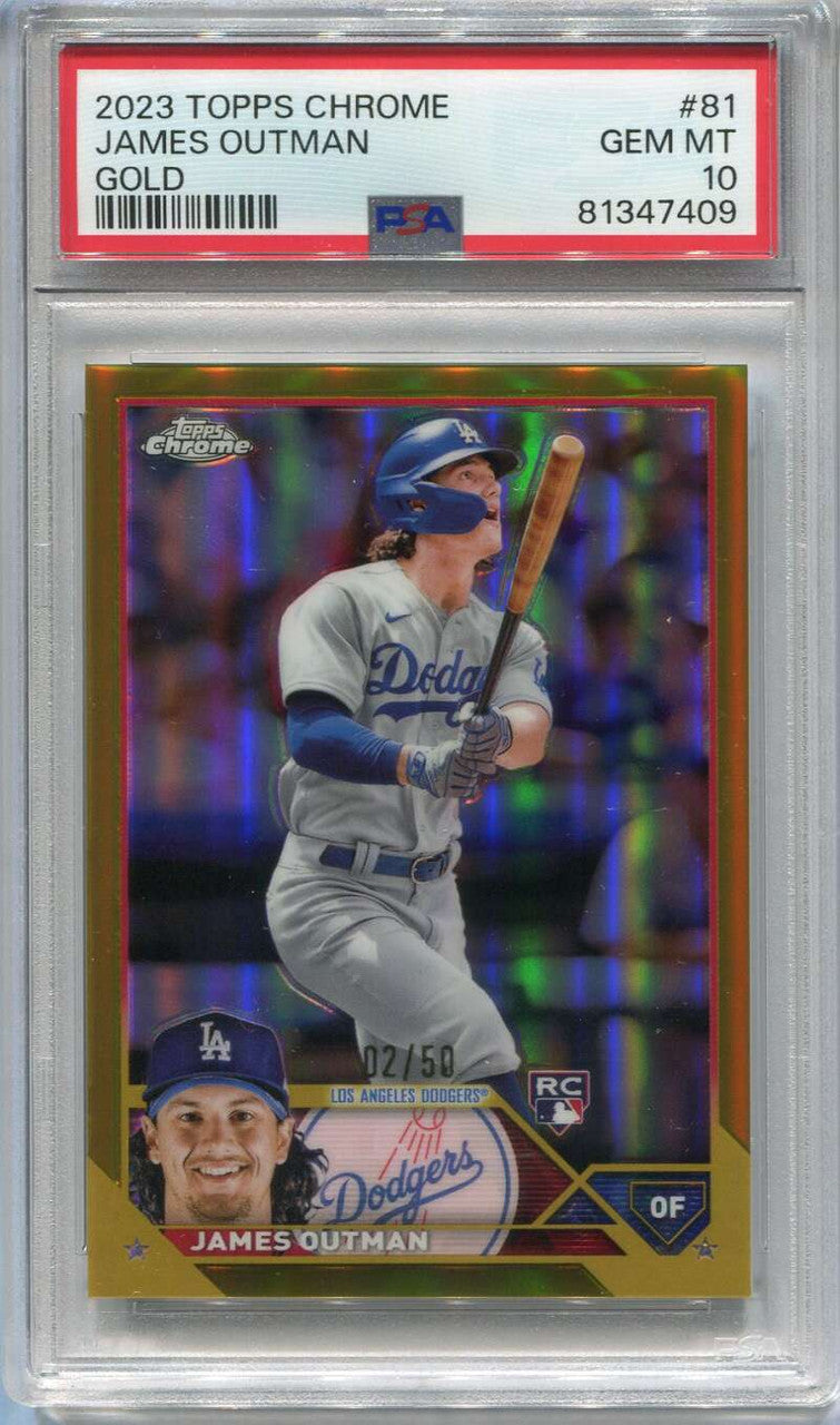 2023 Topps Chrome Gold Refractor 81 James Outman Rookie 2/50 PSA 10 GEM MT