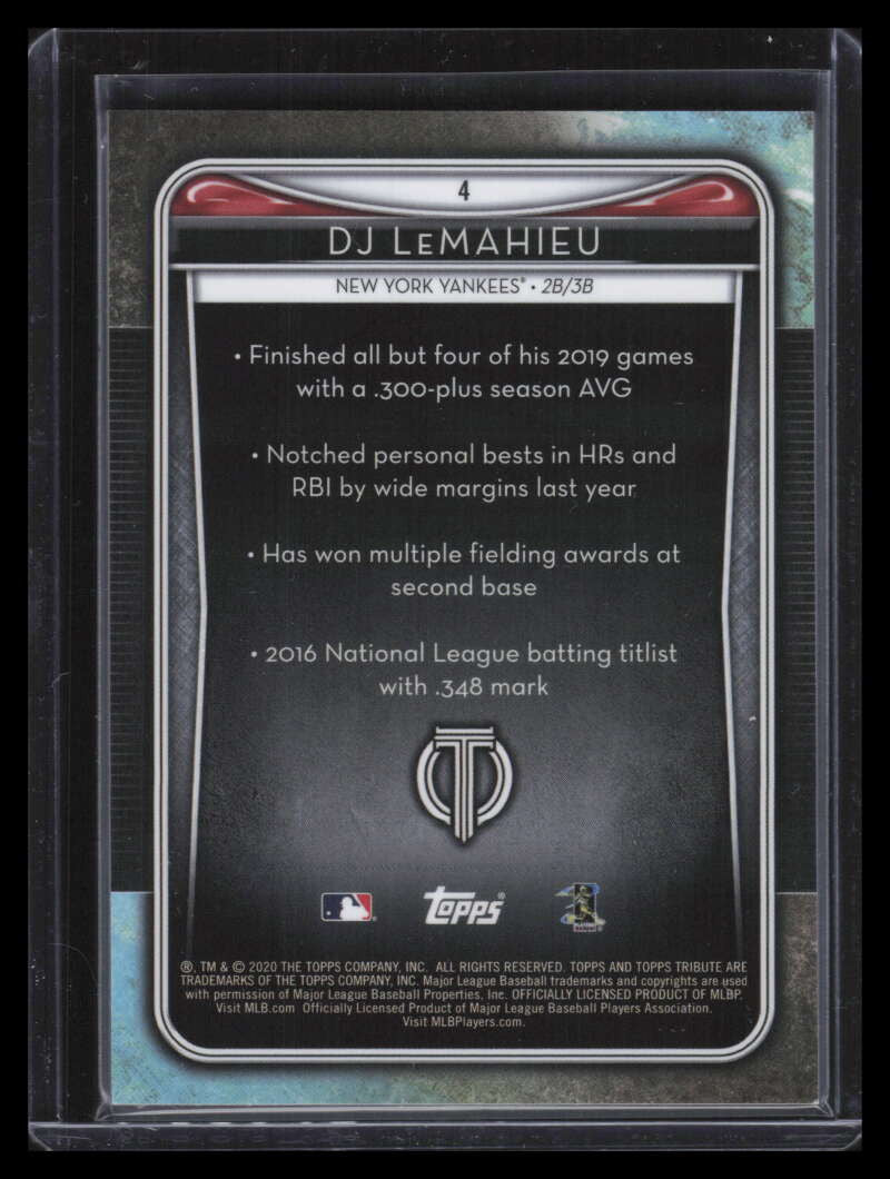 2020 Topps Tribute Green 4 DJ LeMahieu 67/99