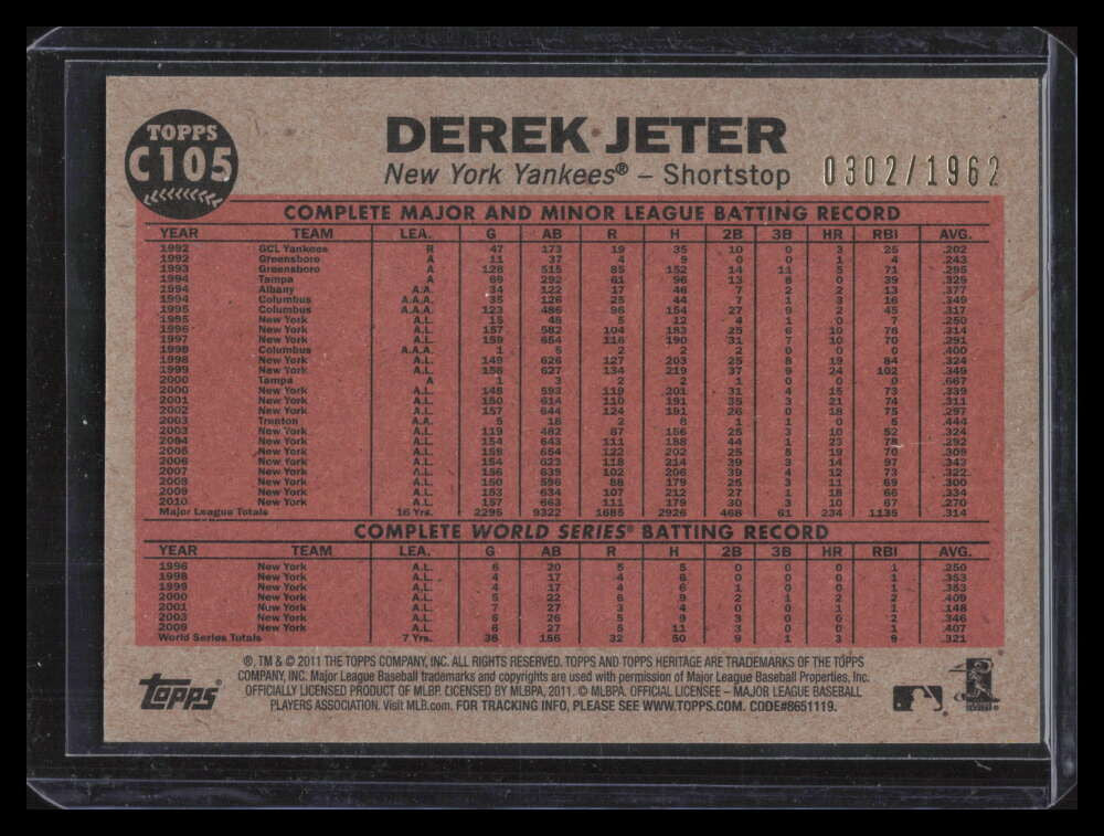 2011 Topps Heritage Chrome c105 Derek Jeter Makes the Double Play 302/1962