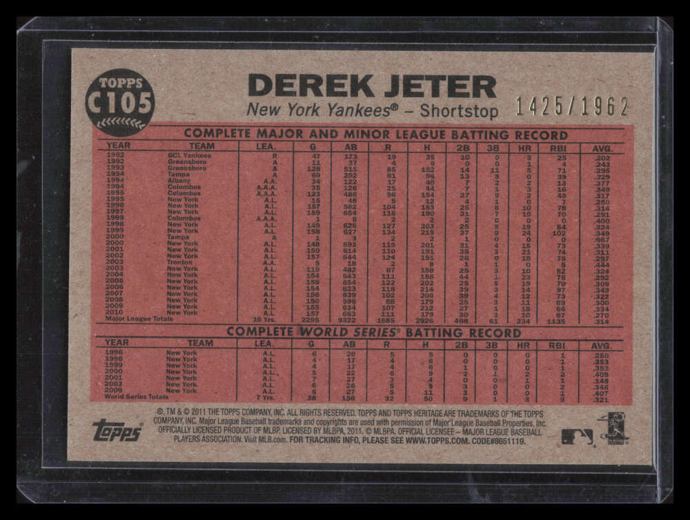 2011 Topps Heritage Chrome c105 Derek Jeter Makes the Double Play 1425/1962