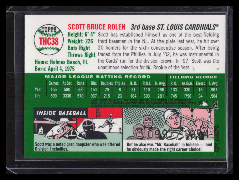 2003 Topps Heritage Chrome thc38 Scott Rolen 997/1954