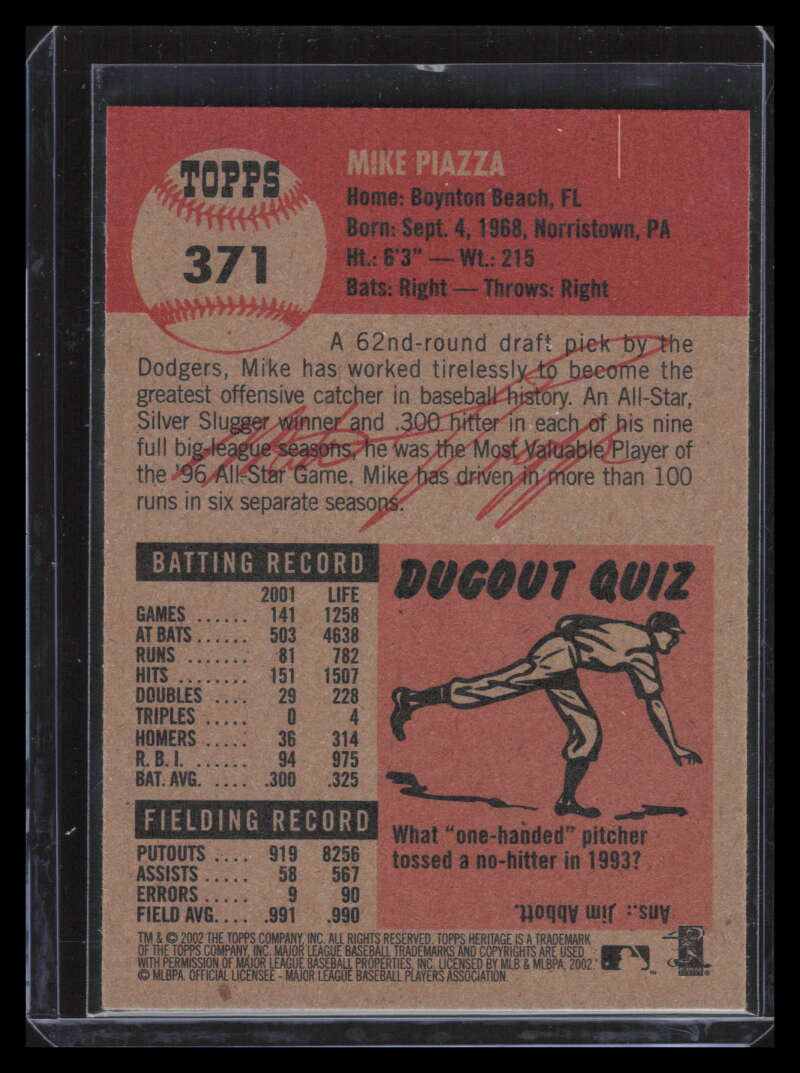 2002 Topps Heritage 371 Mike Piazza SP