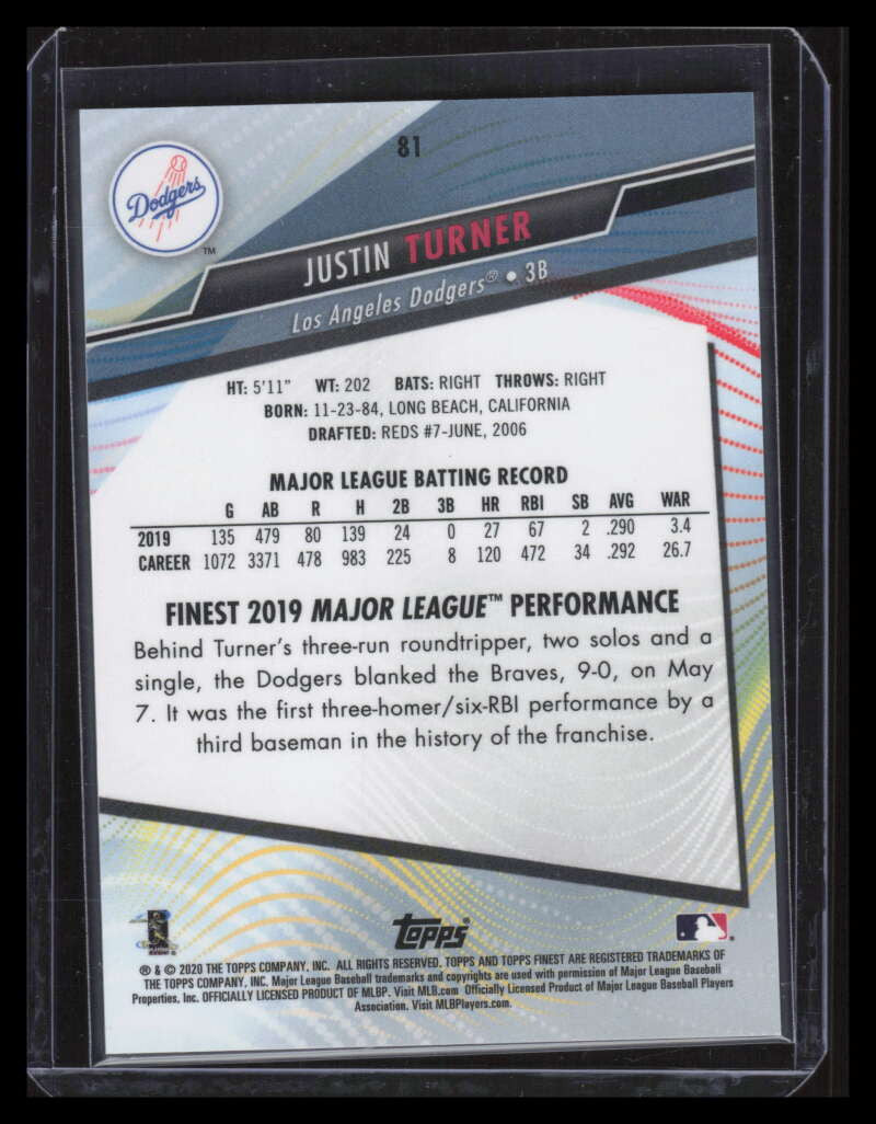 2020 Finest Green Refractor 81 Justin Turner 90/99
