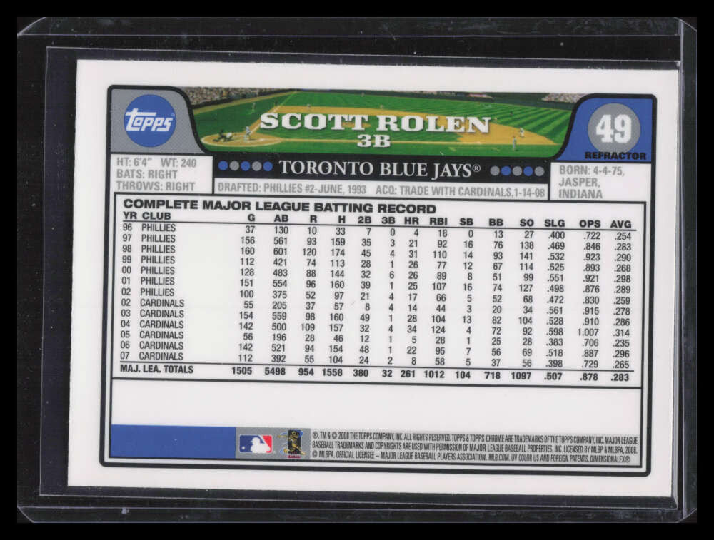 2008 Topps Chrome Blue Refractor 49 Scott Rolen