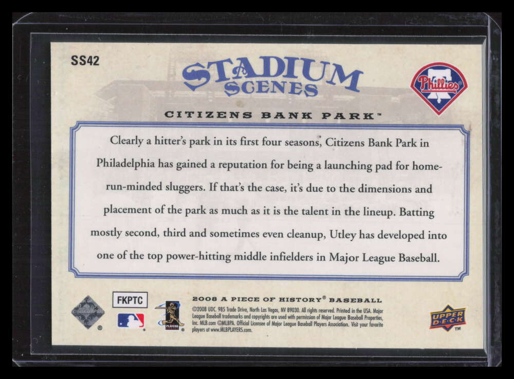 2008 UD A Piece of History Stadium Scenes Blue ss42 Chase Utley 29/75