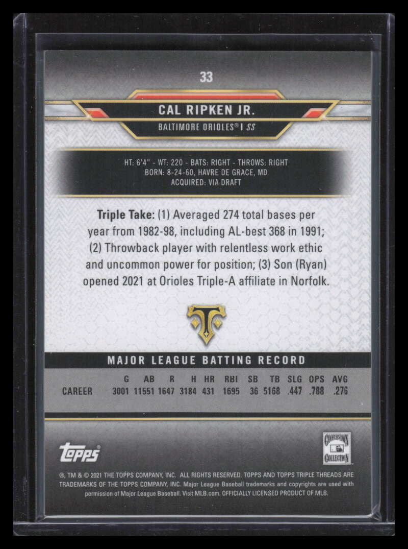 2021 Topps Triple Threads Gold 33 Cal Ripken Jr. 7/99