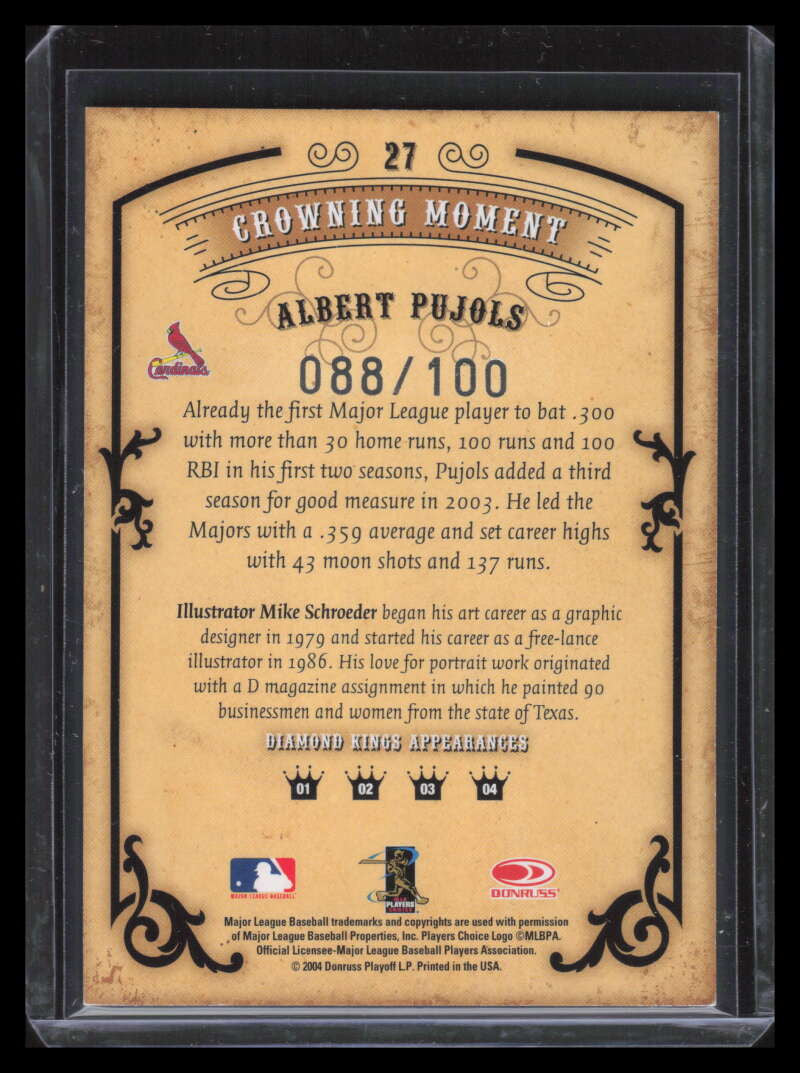 2004 Diamond Kings Framed Silver 27 Albert Pujols 88/100