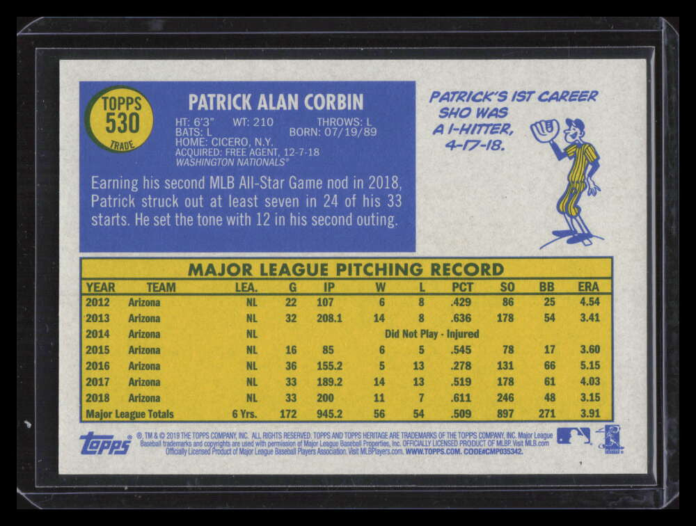 2019 Topps Heritage Traded Variations 530 Patrick Corbin SP