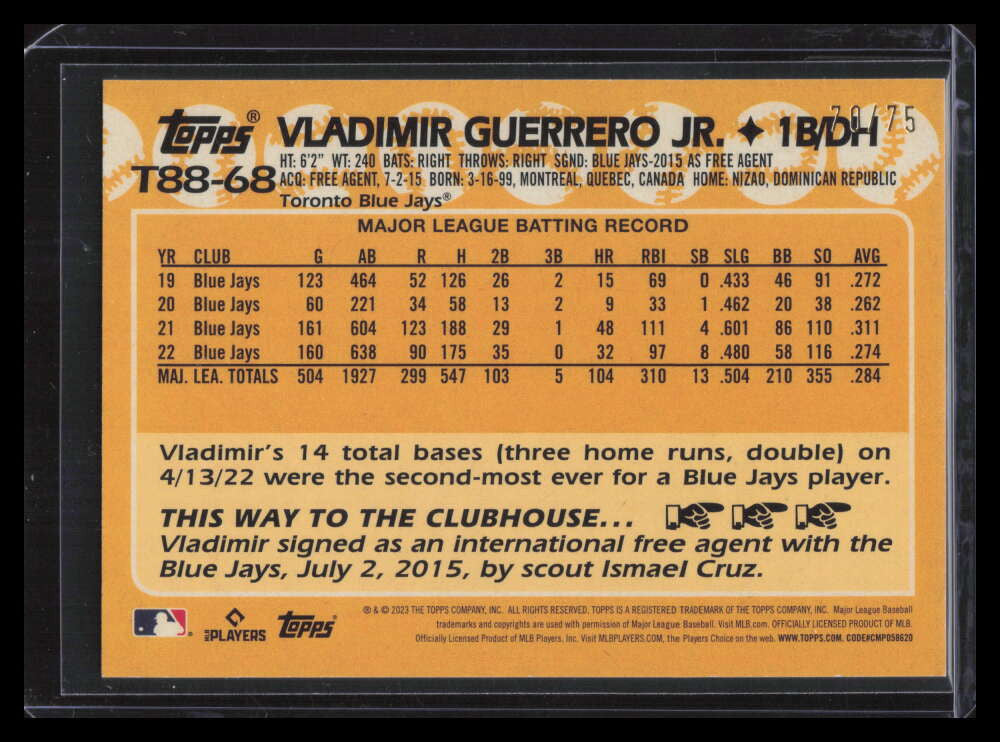 2023 Topps '88 Topps Gold t8868 Vladimir Guerrero Jr. 70/75