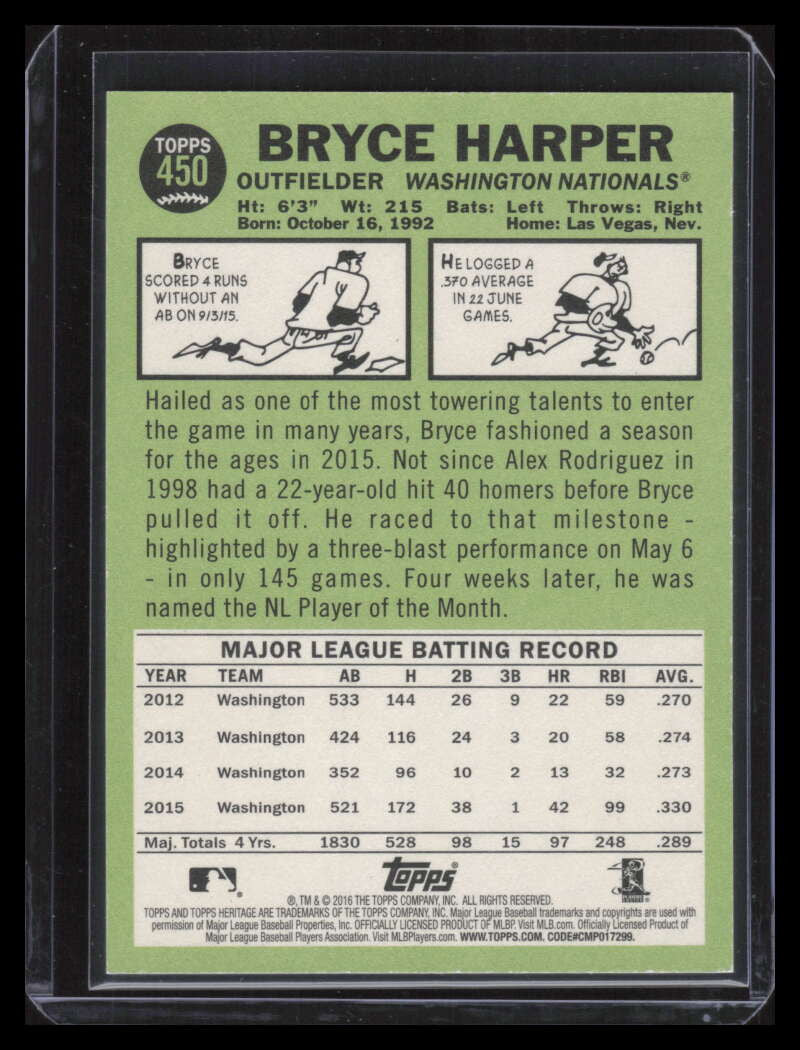 2016 Topps Heritage 450c Bryce Harper Color Swap SP