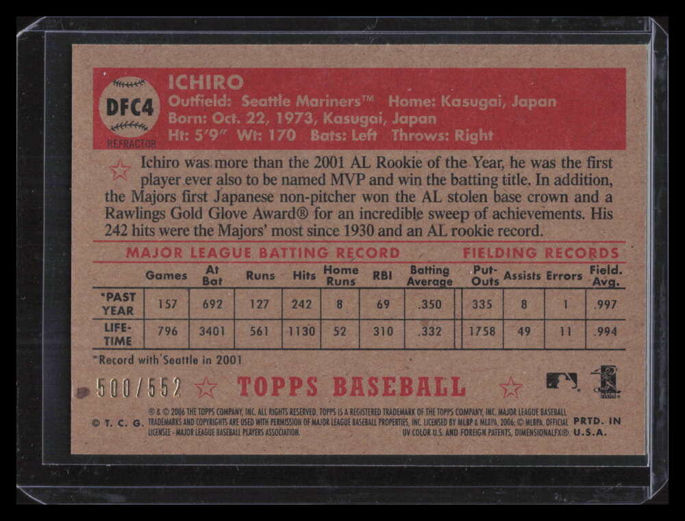 2006 Topps '52 Debut Flashbacks Chrome Refractor df4 Ichiro Suzuki 500/552