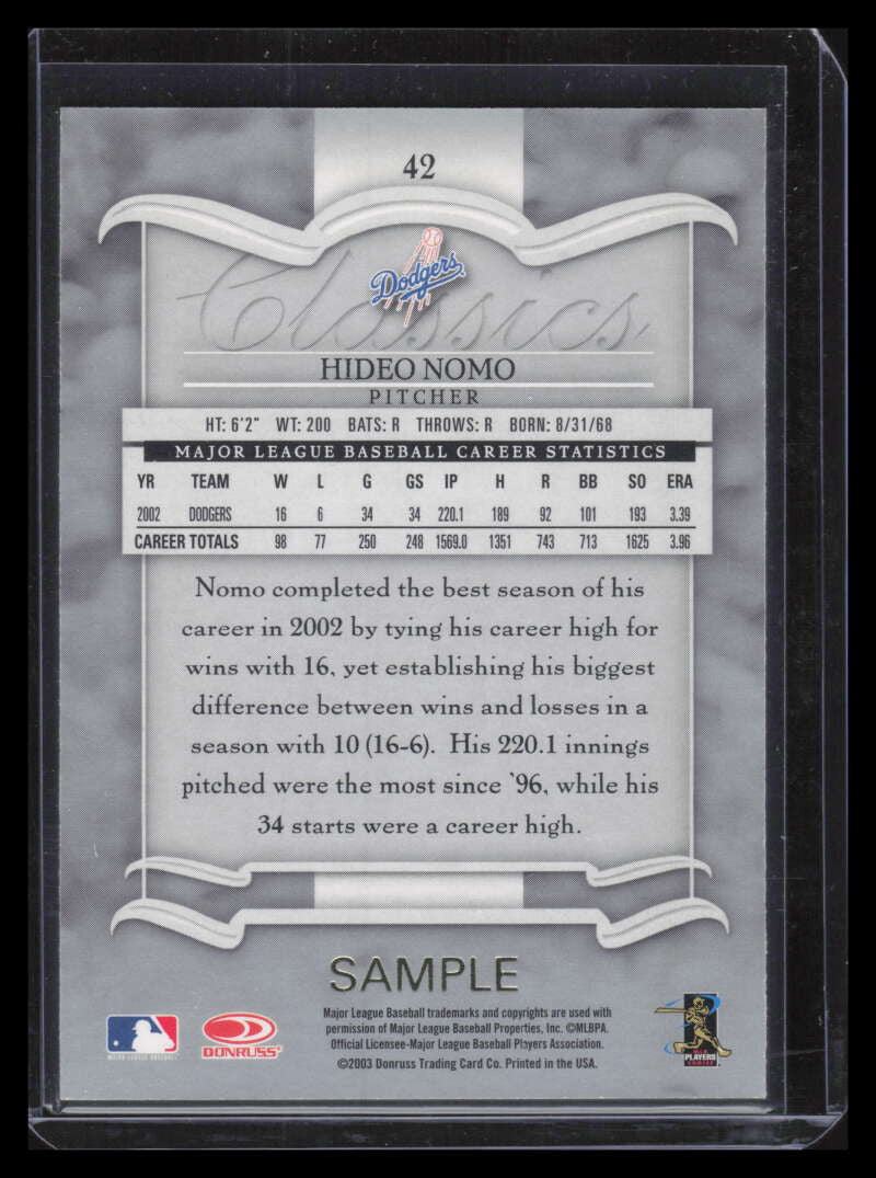 2003 Donruss Classics Samples Gold 42 Hideo Nomo Sample Promo