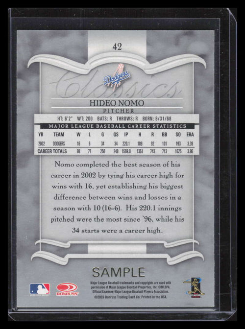 2003 Donruss Classics Samples Gold 42 Hideo Nomo Sample Promo