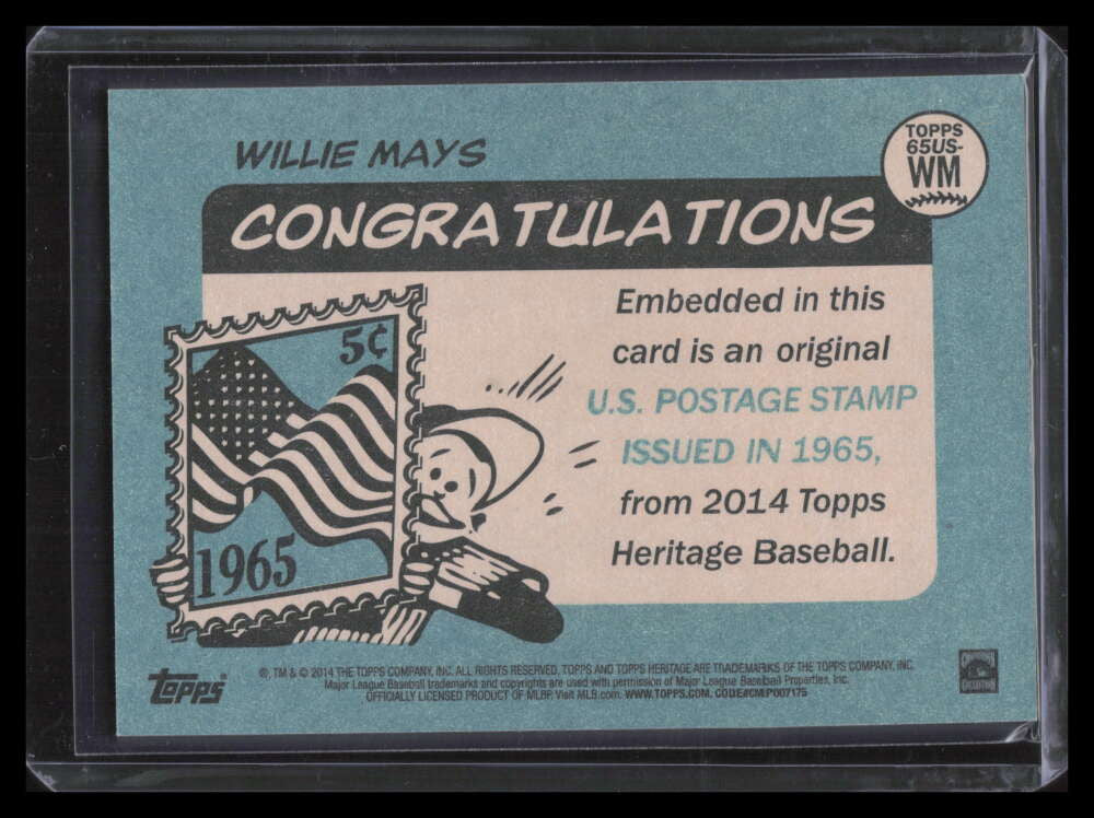 2014 Topps Heritage Framed Stamps 65uswm Willie Mays 1965 Stamp 11/50