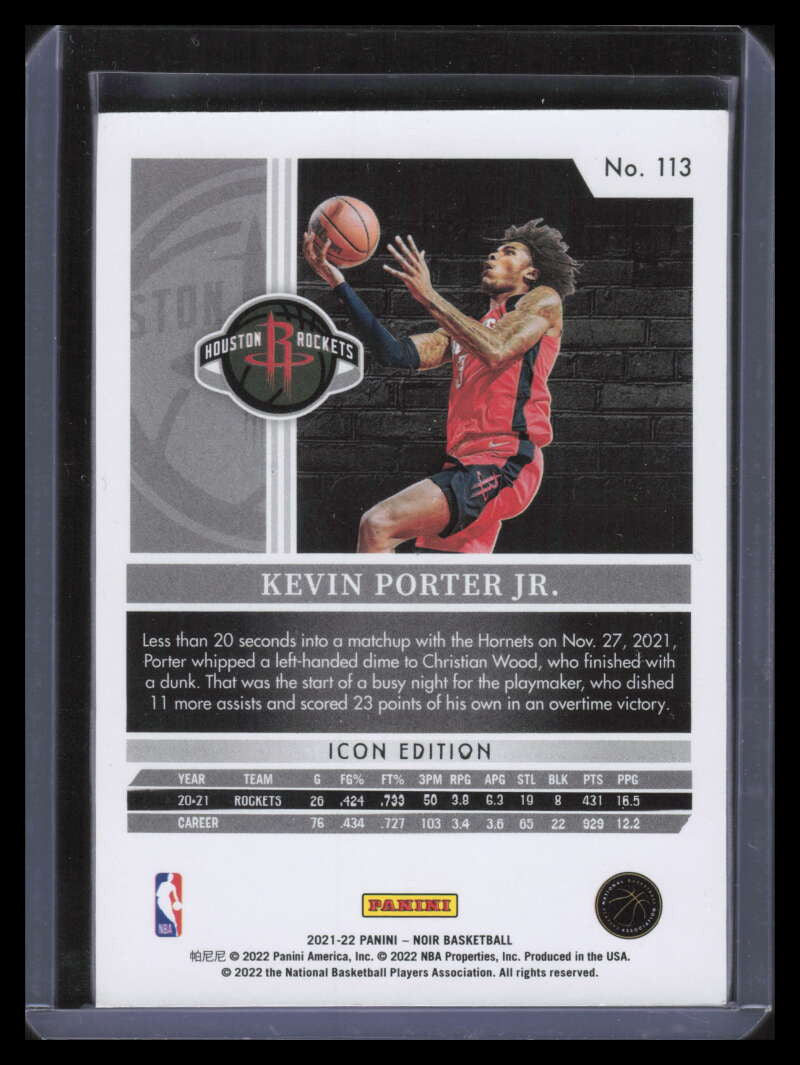 2021-22 Panini Noir 113 Kevin Porter Jr. I 37/99 Icon Edition