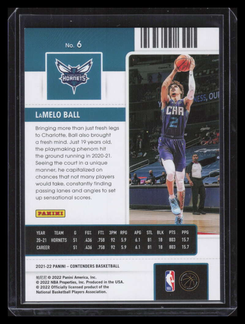 2021-22 Panini Contenders Semifinal Ticket 6 LaMelo Ball 52/99
