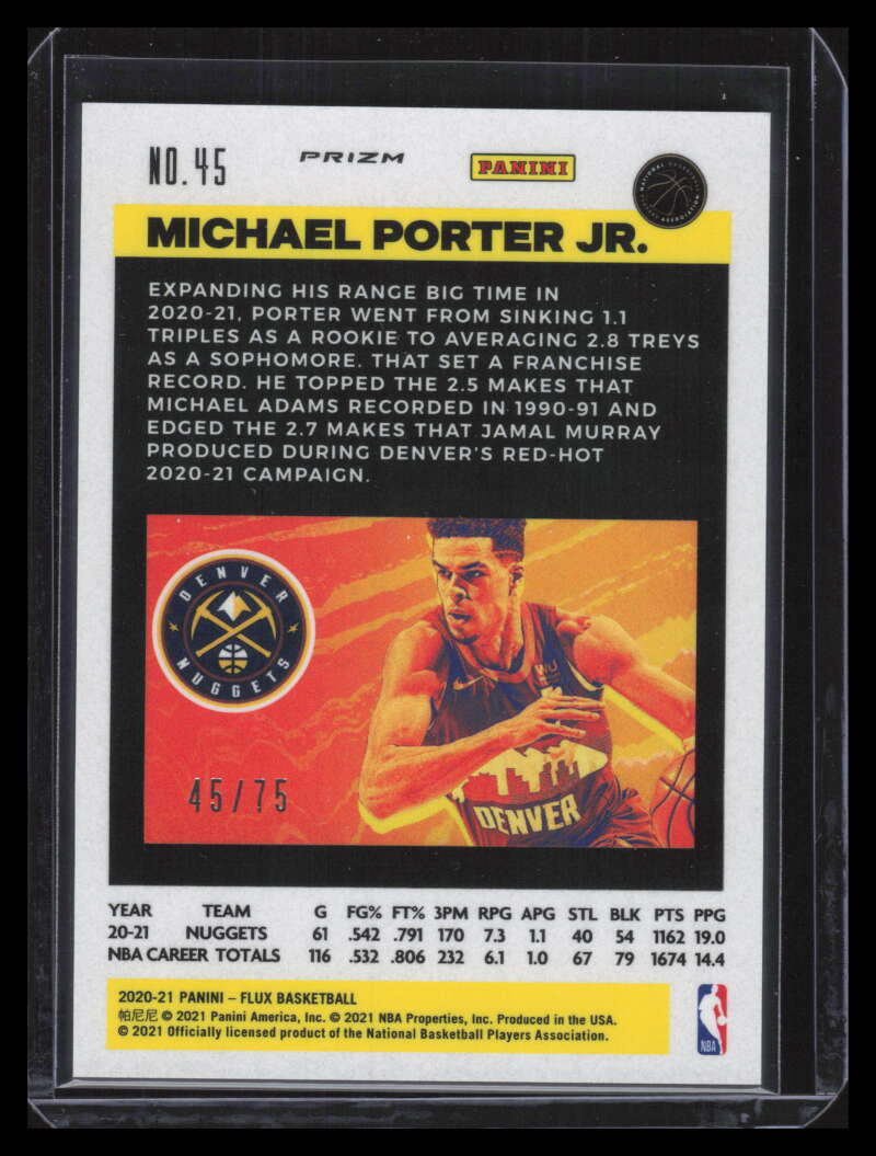 2020-21 Panini Flux Supernova 45 Michael Porter Jr. 45/75
