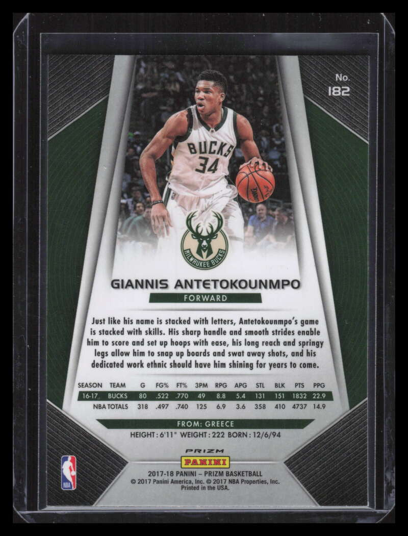 2017-18 Panini Prizm Prizms Ruby Wave Refractor 182 Giannis Antetokounmpo
