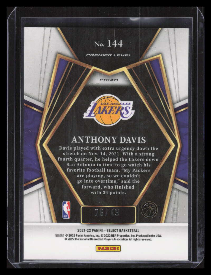 2021-22 Select Prizms Red Disco Refractor 144 Anthony Davis 26/49 Premier Level