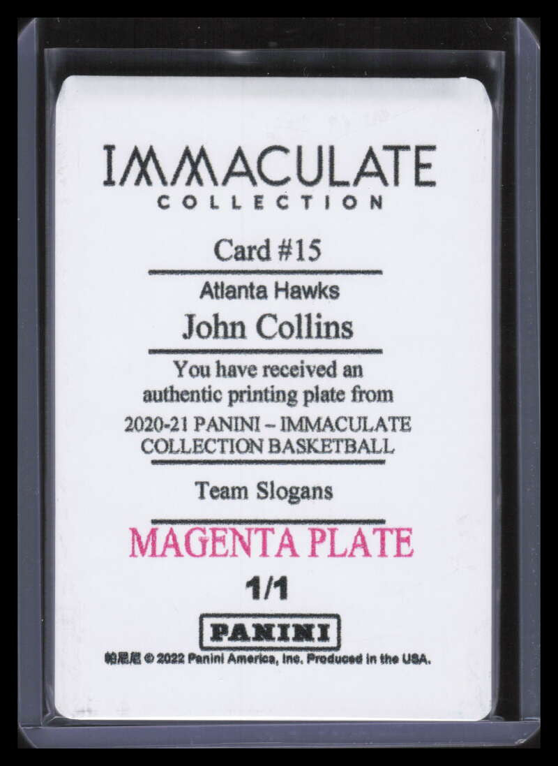 2020-21 Immaculate Collection Team Slogans Printing Plate John Collins 1/1