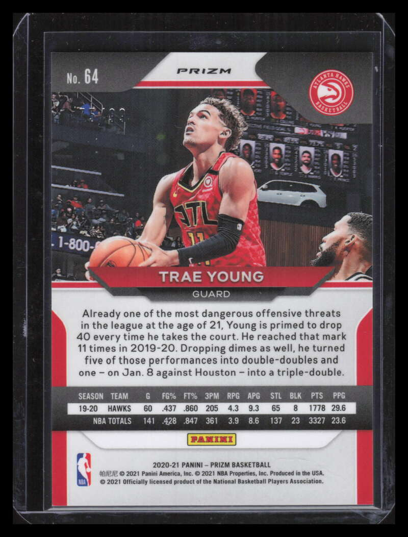 DELETE 139392 2020-21 Panini Prizm Prizms Purple Refractor 64 Trae Young 75/99