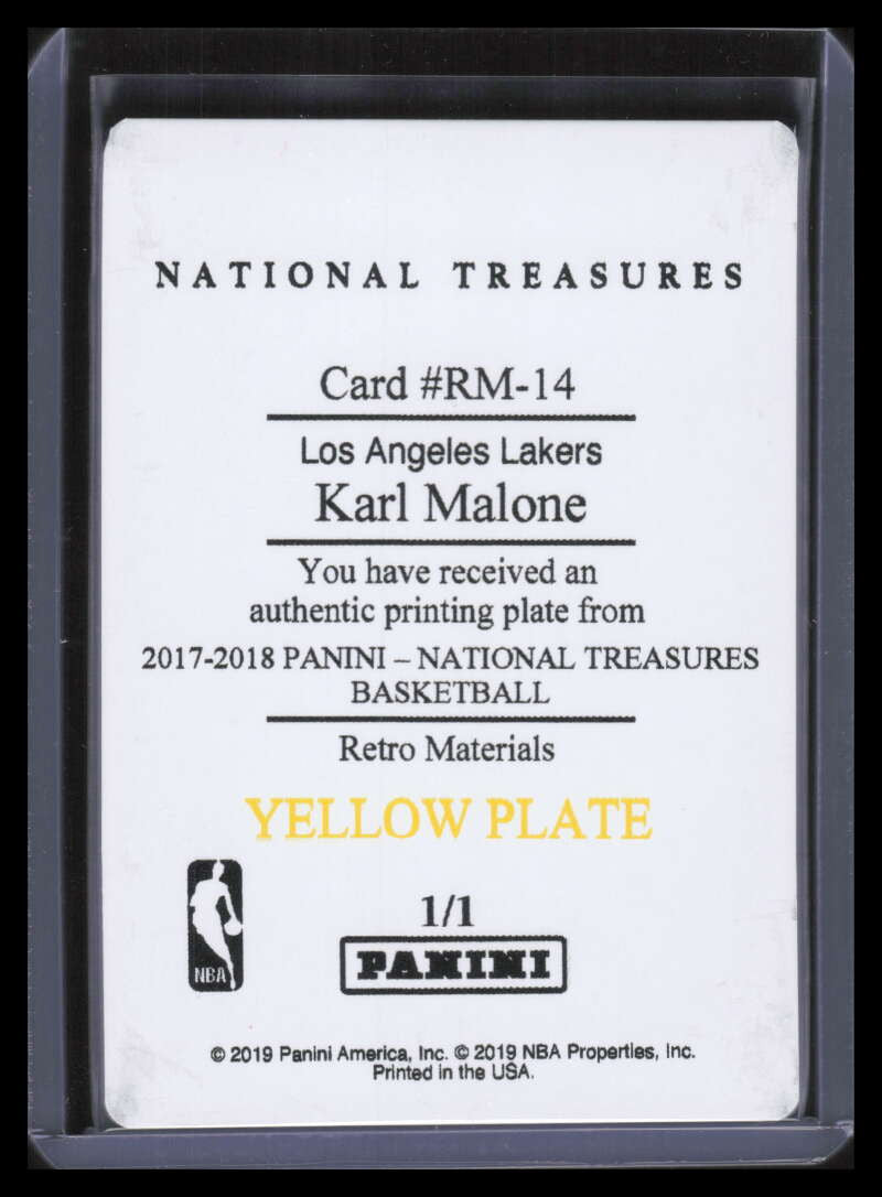 2017-18 Panini National Treasures Retro Materials Printing Plate Karl Malone 1/1