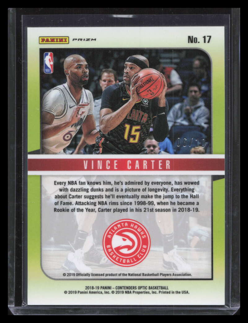 2018-19 Panini Contenders Optic Hall of Fame Contenders Gold Vince Carter 6/10