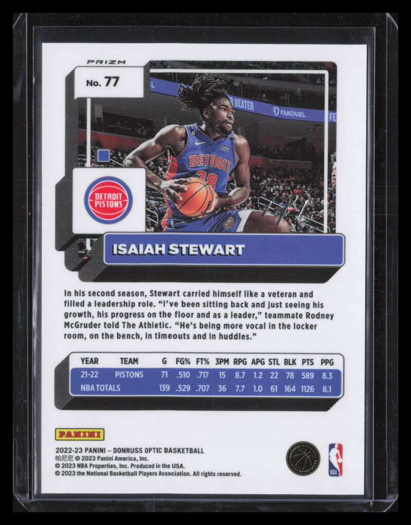 2022-23 Donruss Optic Black Refractor 77 Isaiah Stewart 1/1