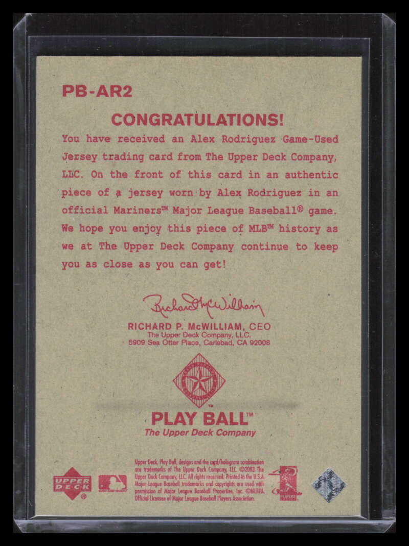 2003 Upper Deck Play Ball Memorabilia Tier 2 ar2 Alex Rodriguez Jersey 53/150