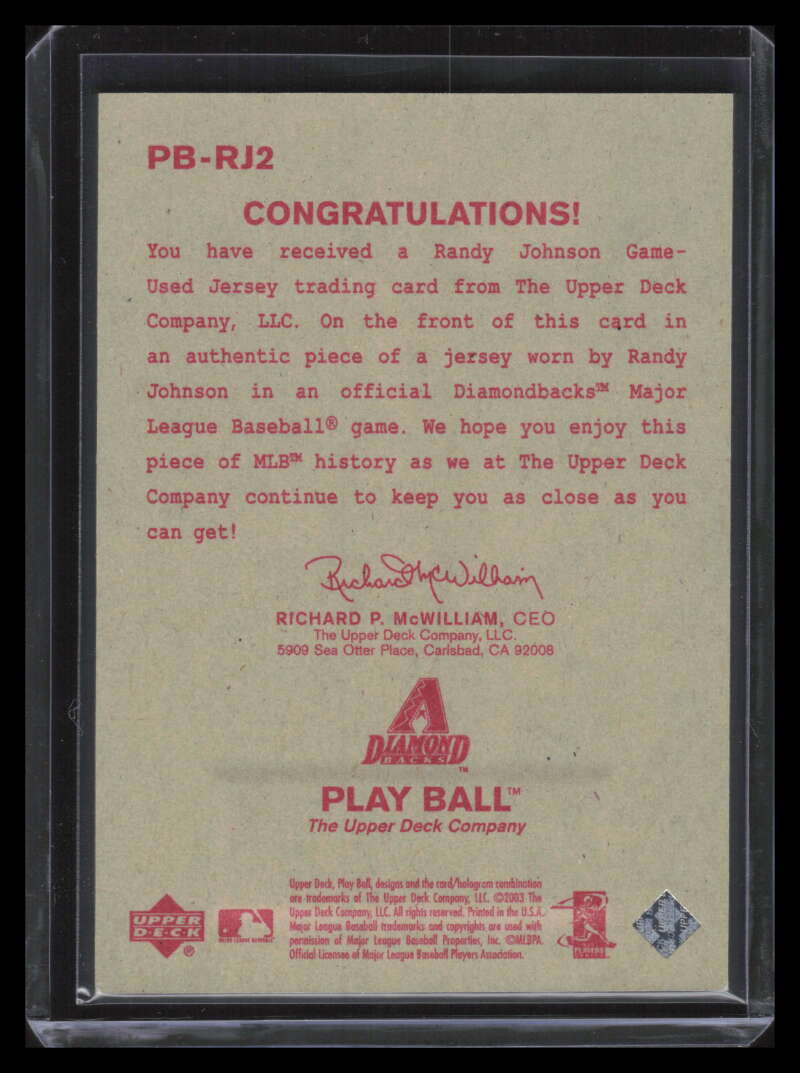 SOLD 139447 2003 Upper Deck Play Ball Memorabilia Tier 2 rj2 Randy Johnson Jersey 69/150