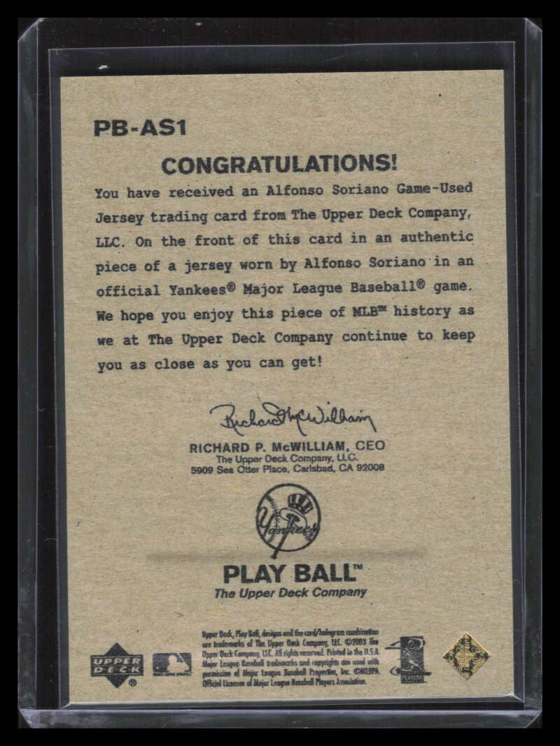 2003 Upper Deck Play Ball Game Used Memorabilia Gold Alfonso Soriano Jersey 4/25