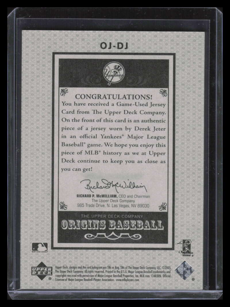 2005 Origins Old Judge Materials Jersey DJ Derek Jeter Jersey ID: 139481
